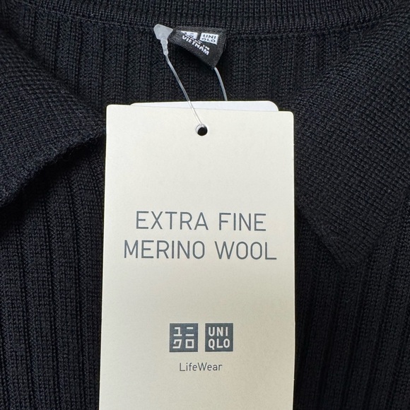 NWT 100% Extra Fine Merino Wool Ribbed Long Sleeve Polo Cardigan Black XL - Picture 14 of 15